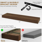 Fun Memories Floating Shelves for Wall, 32Inch Floating Shelves Set of 2, Hanging Shelf with Invisible Brackets, Wood Shelves