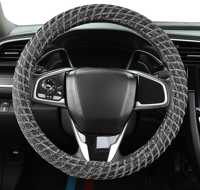 Auto Newer Breathable Steering Wheel Cover Suitable For Four Seasons，Anti-Slip Design，Odorless，Easy Carry Unviersal Fit for Truck SUV Sedans Vans,Interior Accessories Standard Size[14" 1/2-15"]（Black）