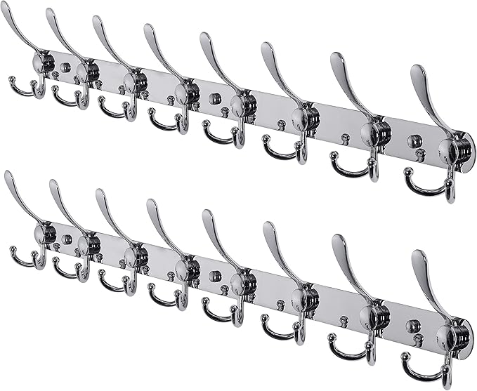 Dseap Coat Rack Wall Mount - 29.5” Long 8-Tri-Hooks Heavy Duty Coat Hanger Rail Wall Hooks for Hanging Coats Hats Clothing Cl
