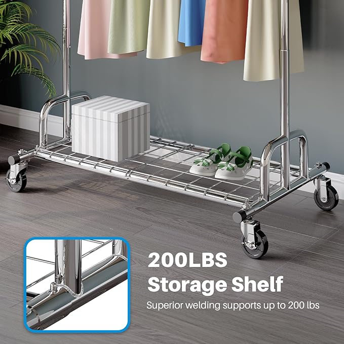 HOKEEPER Clothing Garment Rack Capacity 525LBS Clothing Racks on Wheels Rolling Clothes Rack for Hanging Clothes Heavy Duty C