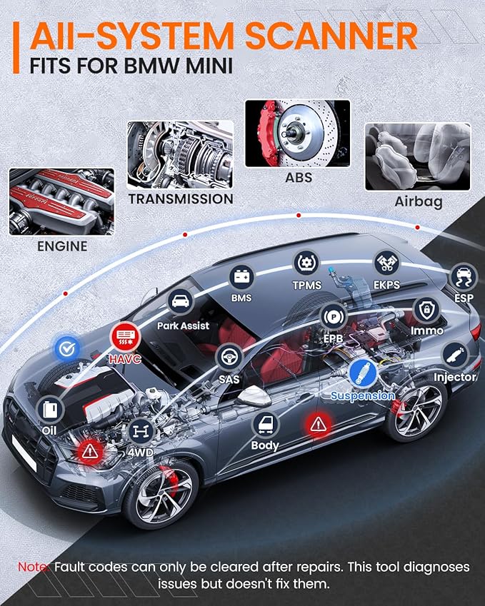 ANCEL BM500 OBD2 Scanner for BMW & MINI, Simplified Battery Registration, EPB, Oil, Throttle, PCM Resets, I/M Readiness, Full