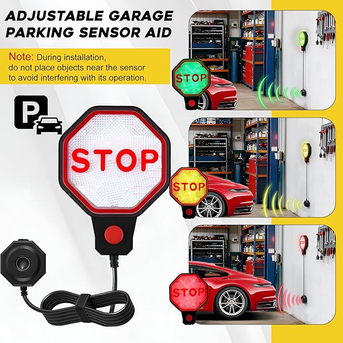 Strdfeve Garage Parking Sensor for Car – Adjustable LED Parking Aid with Red/Yellow/Green Indicator, 6"–6 ft Stop Distance