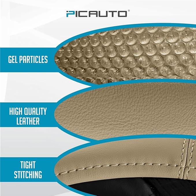 PIC AUTO Steering Wheel Cover, Glitter Gel Particles & Beige Luxury Leather Car Steering Cover, Universal Fit 14.5"-15.5" Ant