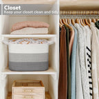 Goodpick Woven Storage Basket, Closet Storage Bins for Books, Towels, Cotton Rope Organizer with Handles, Square Toy Gift Bas
