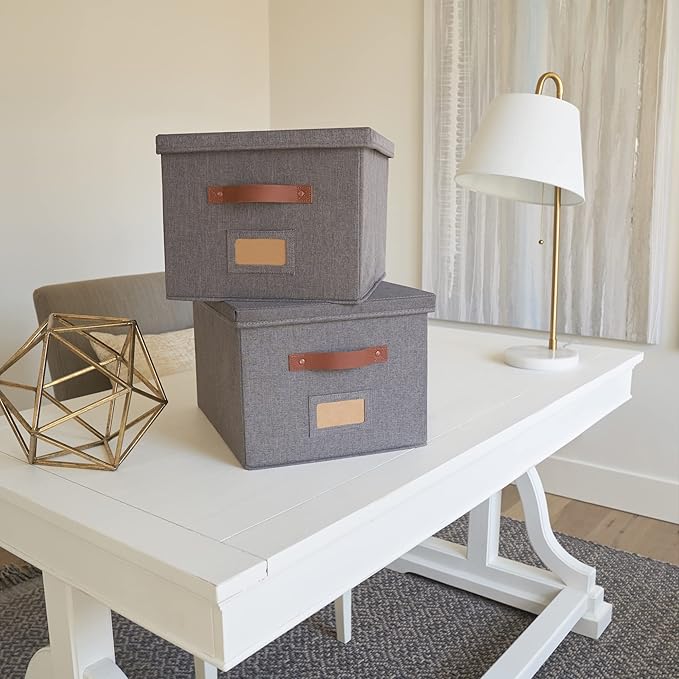 ZICOTO Decorative File Organizer Box Set of 2 - Collapsible Linen Filing Cabinets w/Handles Are Perfect to Store all Your Doc