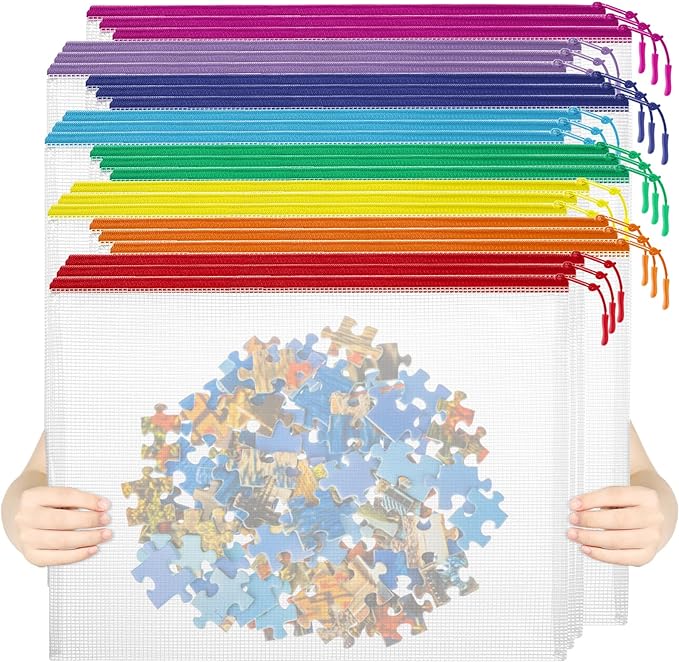 24pcs Mesh Zipper Pouch File Bags Puzzle Storage Bags, A3 17x12 Inches Large Reusable Zipper Pouches for Organizing Classroom