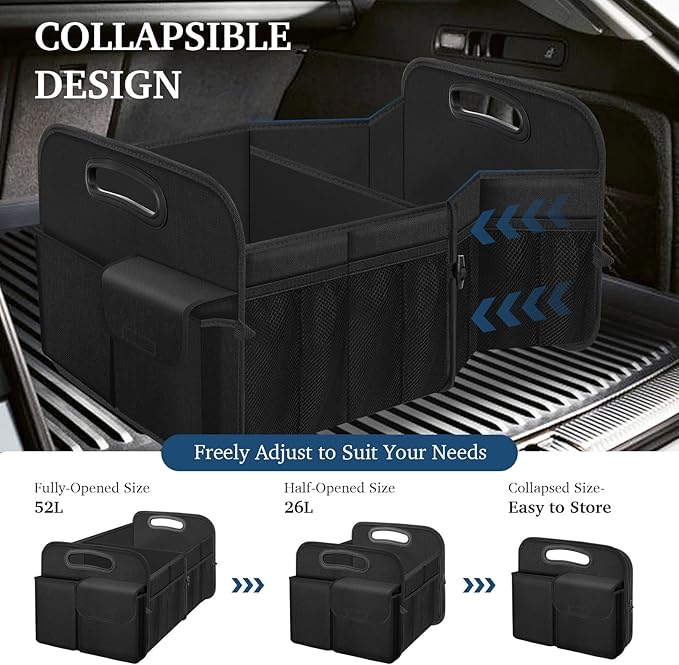 Femuar Car Trunk Organizer with Large Capacity Waterproof Car Accessories for Women & Men, Collapsible Trunk Organizer for Suv