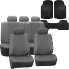 FH Group Car Seat Cover Gray Full Set Deluxe Leatherette Protector Interior Accessories Universal Fit Full Set - Airbag Compa