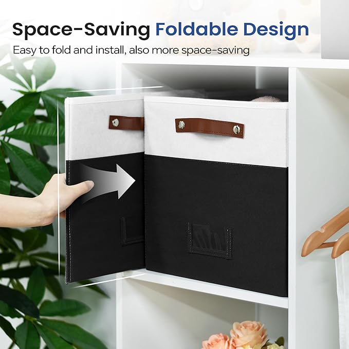 FinishingBo 6-Pack Storage Cubes with Handles & Label Holders Basket, Closet Cube Home Organizer Bins(White/Black, 13 x 13 x 