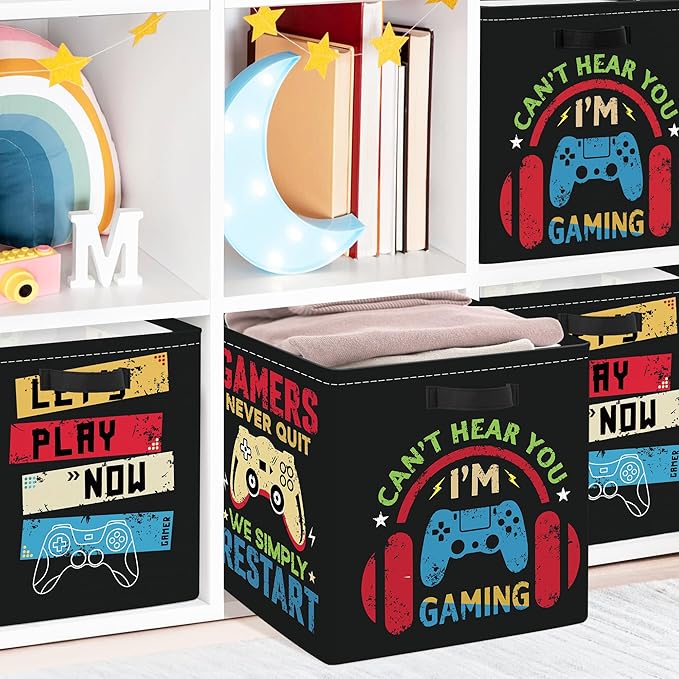 Clastyle Video Game Kid Storage Cube Organizer Set Black Gamepad Closet Clothes Cube Storage Bin Nursery Toddler Toy Box Ches