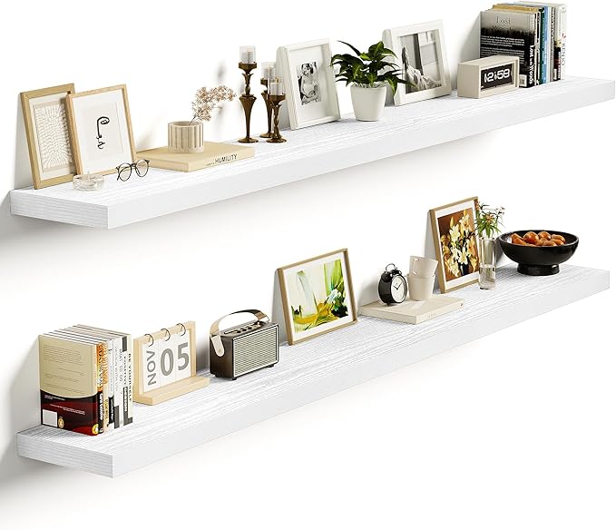 Vivelove White Floating Shelves 55 Inches Long, Wall Display Shelves with Invisible Brackets, for Bathroom Living Room Kitche