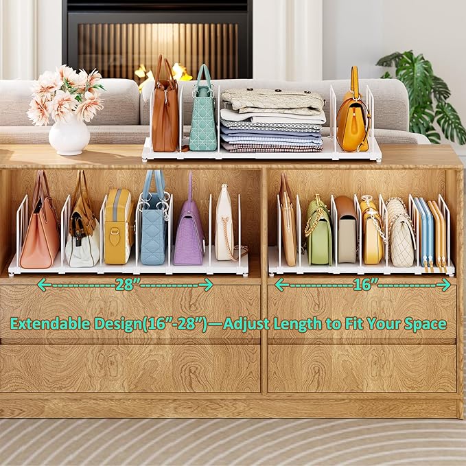 Dmevkic Extendable Purse Organizers Purse Storage. Length 16-28 in. Bag Organizer Purse Holder for Closet with 8 Adjustable S