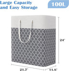 BlissTotes 3-Pack Laundry Basket, Freestanding＆Waterproof Laundry Hamper, Collapsible Tall Clothes Hamper with Easy Carry Han