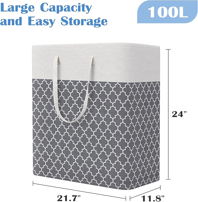 BlissTotes 3-Pack Laundry Basket, Freestanding＆Waterproof Laundry Hamper, Collapsible Tall Clothes Hamper with Easy Carry Han