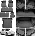 Powerty Floor Mats for 2024 2025 2026 Tesla Model 3 Highland 8 PCS Floor Cargo Liners Full Set All Weather TPE 3D 2 Row Liner Front Rear Storage Mat and Rear Seat Back Mats