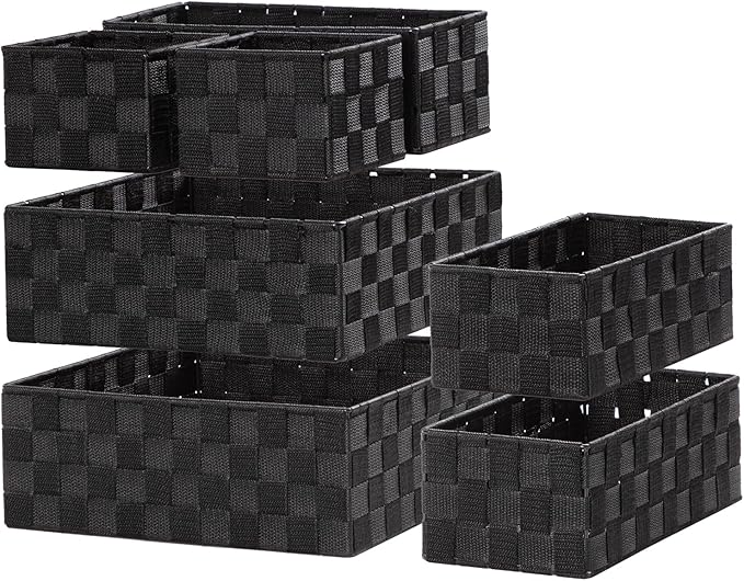 Posprica Small Baskets for Organizing(7 Set) Woven Storage for Shelves, Bathroom, Decorative Closet Organizer, Dresser Bins, 