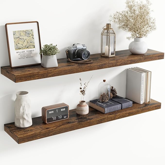 48 Inch Floating Shelves for Wall, 8 Inch Deep Floating Shelf for Storage & Display, Wall Mounted Shelf with Invisible Bracke