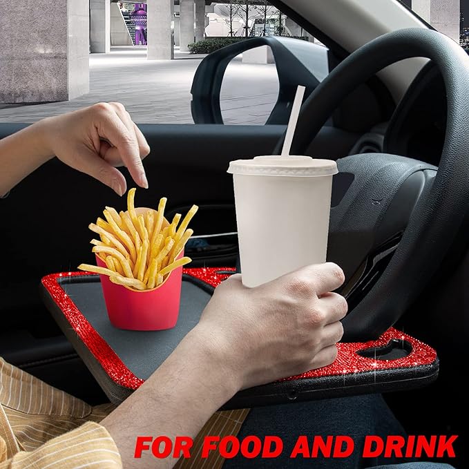 eing Bling Auto Steering Wheel Desk, Laptop,Tablet, Notebook Car Travel Table, Food Eating Hook On Steering Wheel Tray, for Constant Travelers, Fits Most Vehicles Steering Wheels,Red