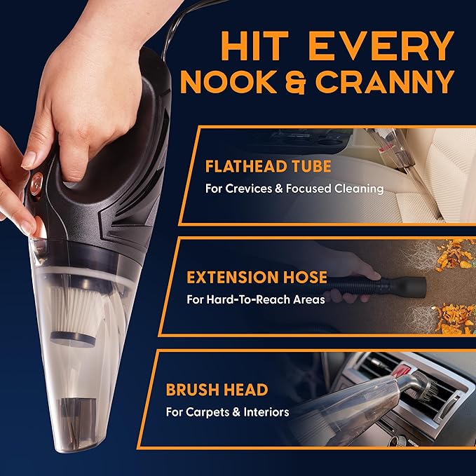 THISWORX Car Vacuum Cleaner - Portable, High Power, Handheld Vacuums w/ 3 Attachments, 16 Ft Cord & Bag - 12v, Auto Accessori
