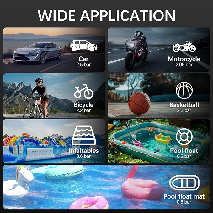 Tire Inflator Portable Air Compressor & Car Jump Starter, Cordless Air Pump with LED Light & Pressure Gauge for