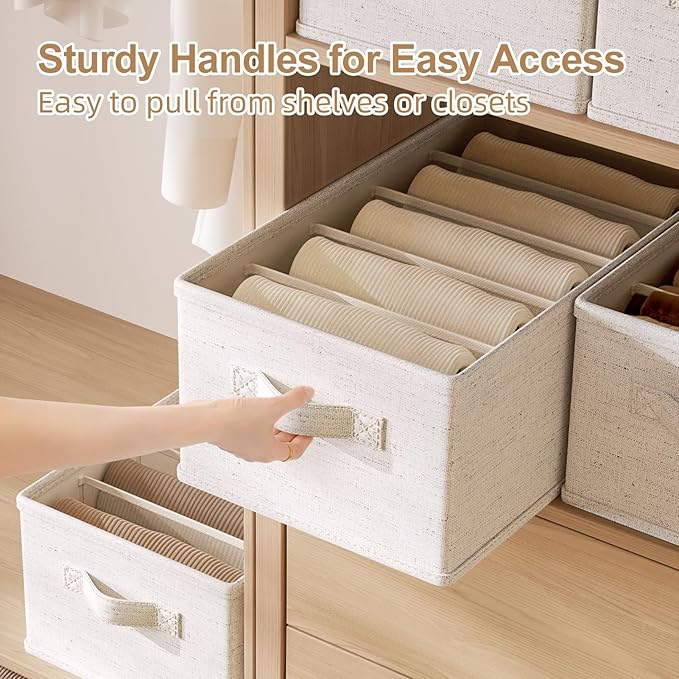 3 Pack Large Wardrobe Clothes Organizer and Storage, Fabric Sweater Organizer for Closet with Handles 5 Grids Foldable Drawer