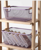 AJIODA Metal Mesh Steel Basket, Medium Wire Storage Organizer Basket Multi-function Hanging Kitchen Basket with Wood Handle f
