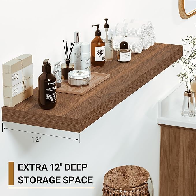 Vivelove Rustic Floating Shelves for Wall 12 Inch Deep, 24" X 12" X 1.5" Floating Shelf, 2 Inch Thick Shelf for Living Room B