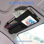 Car Sun Visor Organizer, Visor Organizer Storage Pouch with Picture Frame and Sunglasses Holder, Practical Car Accessory for Organizing Essentials - Black
