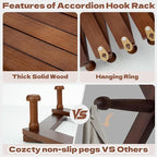 Cozcty Accordion Wall Hanger, Wooden Hat Rack for Wall with 16 Hooks, Expandable Peg Hat Hanger Organizer, Decorative Coat Ra