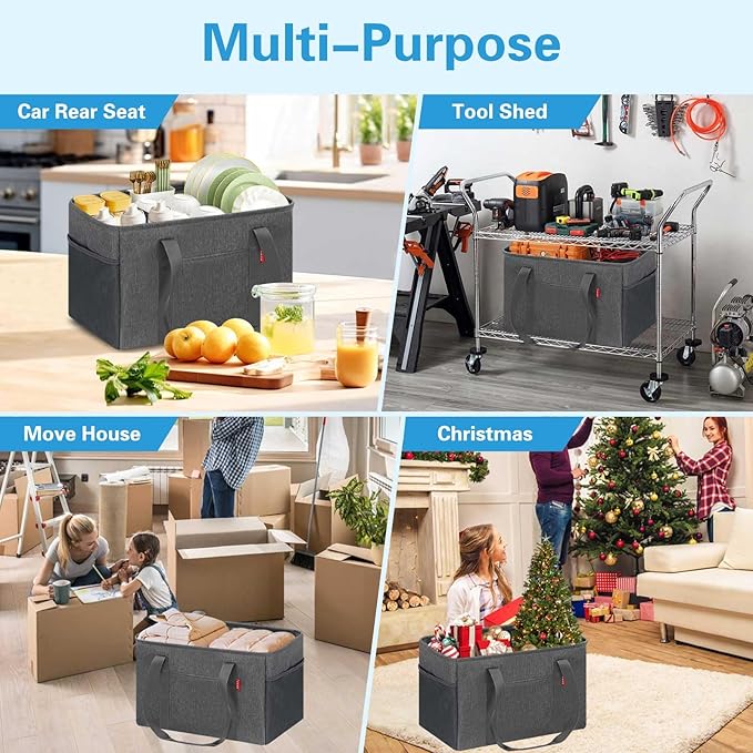 LHZK Standing Utility Tote Bag with Metal Wire Frame and the Sides Rinforced, Large Tote Bag with Handle, Reusable Grocery