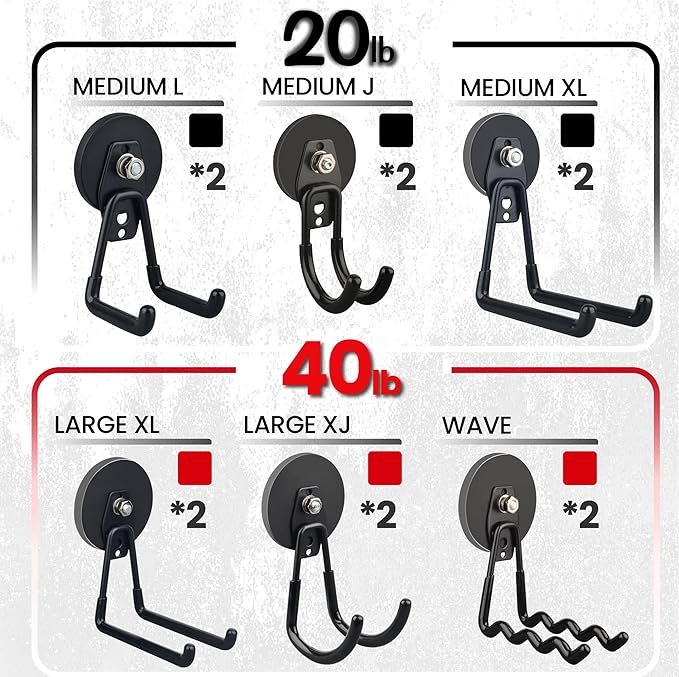 ULIBERMAGNET Heavy Duty Magnetic Garage Hooks Kit,12 Pack Strong Large Magnet Hook for Power Drill,Garden Tools,Hose,Pegboard