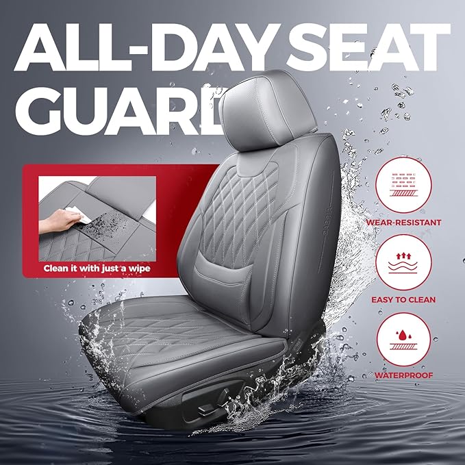 FREESOO Front Car Seat Covers - Luxury Breathable Waterproof Faux Leather Car Seat Cushion Protectors with Lumbar Support, Un
