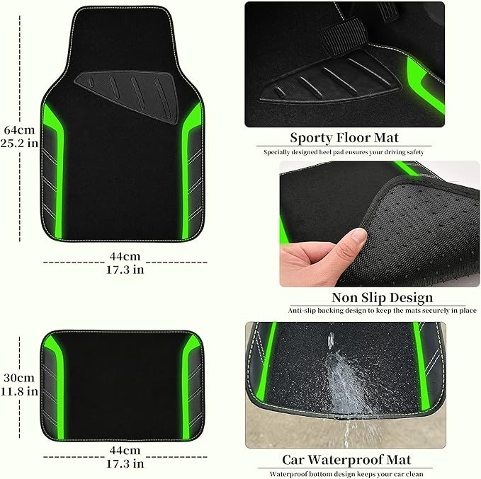 CAR PASS Leather Steering Wheel Cover and Waterproof Car Floor Mats,Microfiber Universal Car Combo Fit for 95% Sedan,SUV,Cars