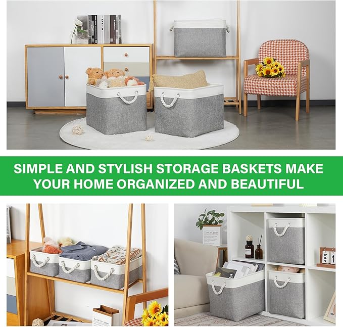 Bidtakay Large Storage Baskets for Organizing 3-Pack Fabric Closet Organizers Storage Bins with Handles 16x11.8x11.8 In Colla