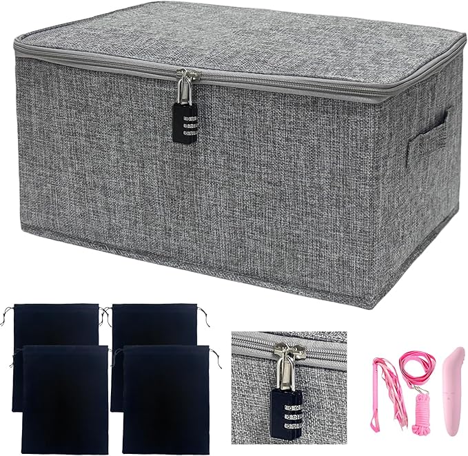 Locking Game Toy Storage Organizer Lock Box Toy Storage Bins Game Toys Storage Bags with 4 Drawstring Bags, Large capacity 16