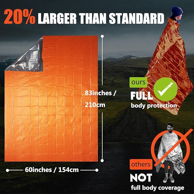 Frelaxy Emergency Blanket 2-Pack, Extra-Thick Extra-Large Space Blankets with Whistles, Storage Pouchs, and EVA case