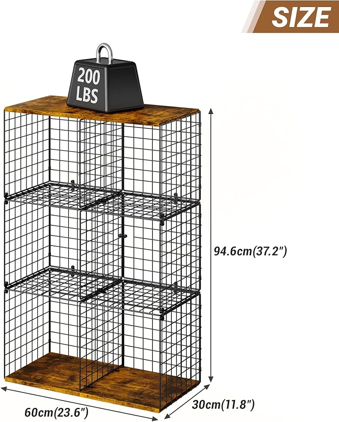 Wire Cube Closet Organizer and Storage Shelf with Extra Woodtop, 11.8“ Sturdy 6 Cube Storage Organizer Shelf, Modular Cubby S