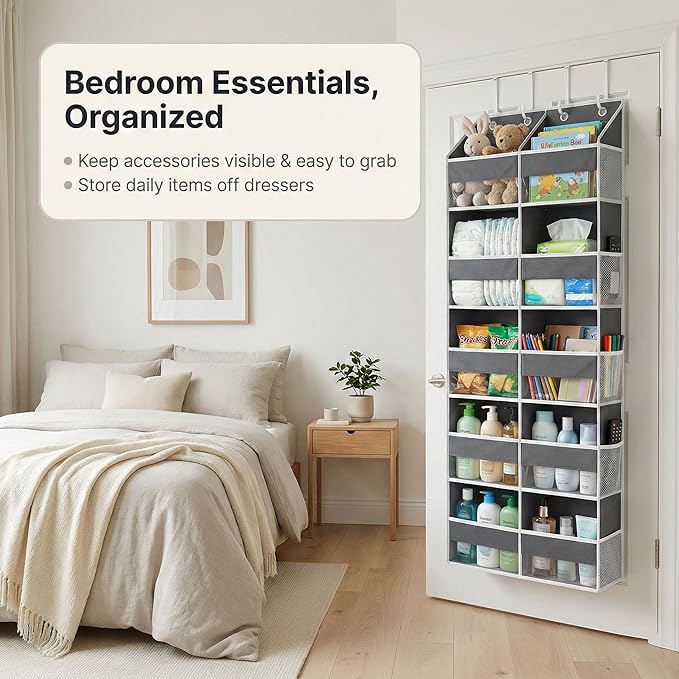 10-Pocket Over the Door Organizer with Heavy-Duty 600D Oxford Fabric, Upgraded Hooks with Silicone Protectors for Dorm, Close