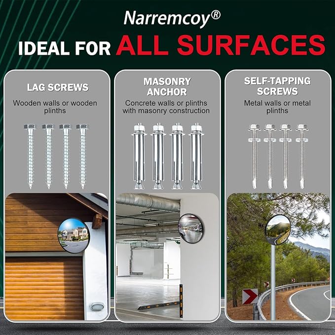 12 inch Acrylic Convex Mirror, Adjustable Wide Angle View Indoor Security Mirror, Corner Security Blind Spot for Warehouse, Office, Parking Garage and Traffic Safety