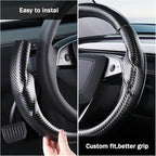 Steering Wheel Cover for Tesla Model 3 2024-Present Highland/Tesla Model Y Juniper 2025-Present, Carbon Fiber Steering Wheel Cover for Tesla Model 3 Highland/Y Juniper Accessories, Matte Black