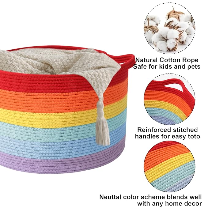 90L Large Blanket Basket,21.7"L x 21.7"W x 13.8"H Rope Woven Baskets with Handles, Toys Storage Bins,Laundry Basket Perfect f