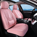 Coverado Seat Covers Full Set, Luxury Leather Pink Car Seat Covers for Car with Lumbar Support, Automotive Seat Covers Waterp