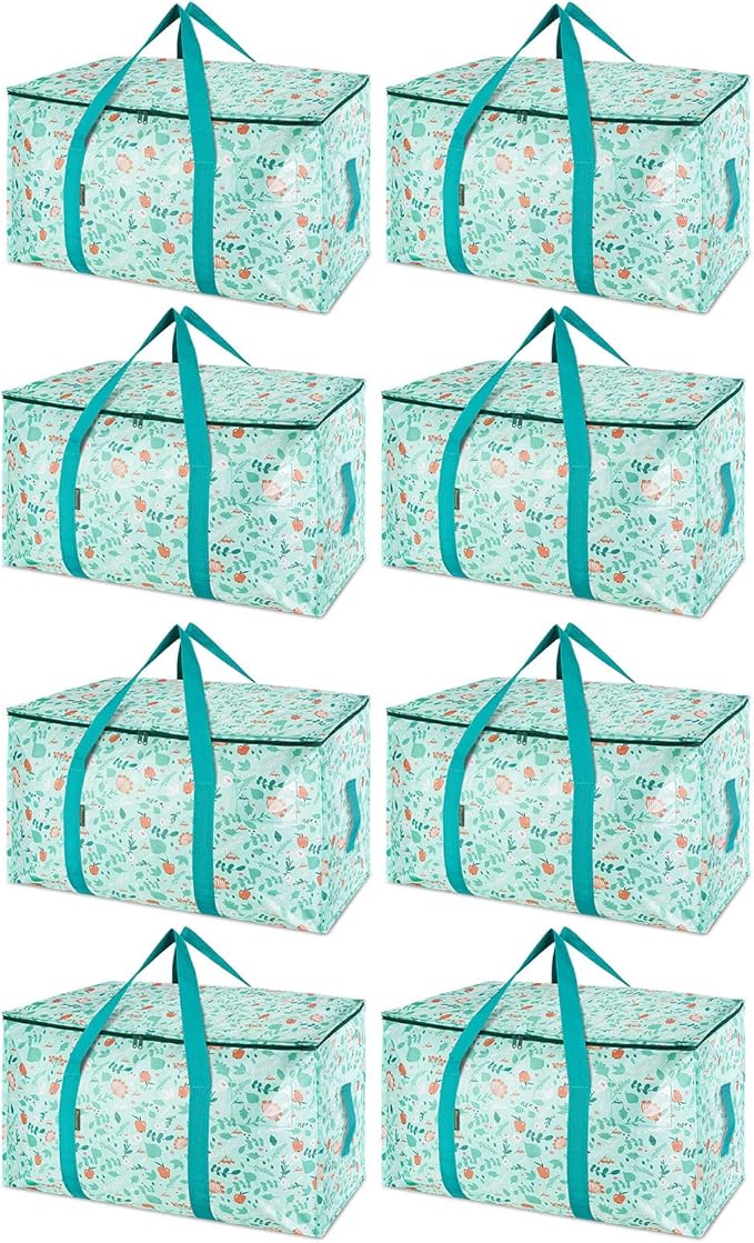 BALEINE 8-Pack Oversized Moving Bags with Reinforced Handles, Heavy-Duty Storage Tote for Clothes, Moving Supplies (Spring St