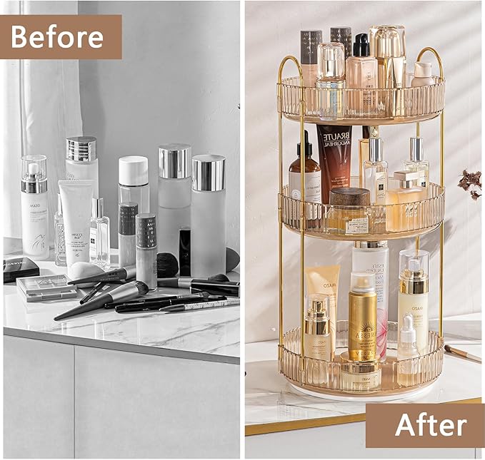 shuang qing Rotating Makeup Organizer for Vanity, High-Capacity Skincare Clear Make Up Storage Perfume Organizers Cosmetic Dr