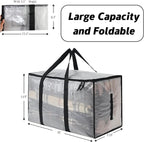 6-Pack Extra Large Clear Moving Bags with Zippers, 93L Heavy Duty Storage Totes with Wrap-Around Handles, Collapsible Clothes