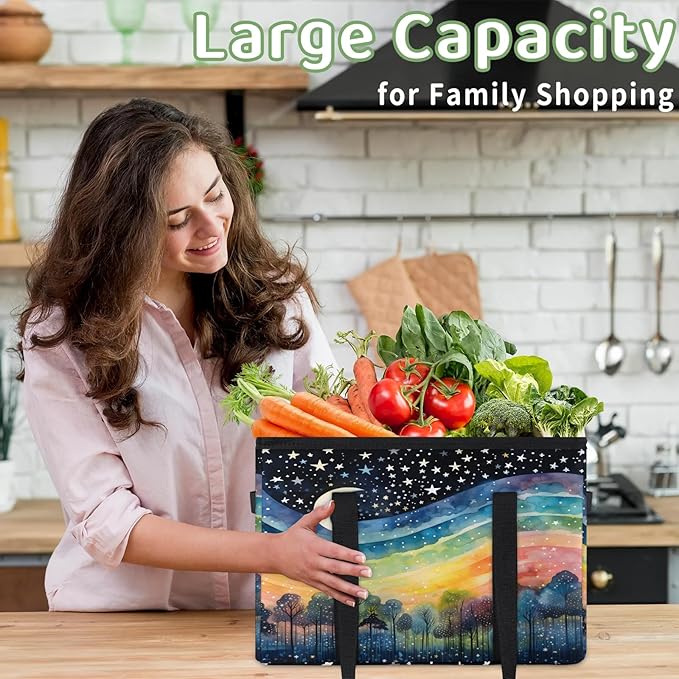Reusable Grocery Bags Heavy Duty Shopping Bags Foldable Large Tote Bags with Long Handles & Hard Bottom