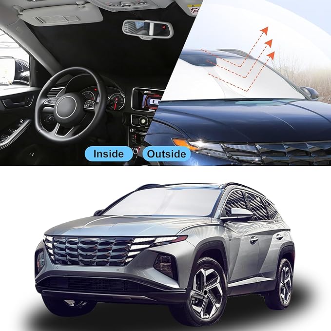Front Windshield Sun Shade Foldable Car Front Window Sun Shade Windshield Shade Custom Fit for 2022-2025 2026 Hyundai Tucson Block UV Rays Heat Keep Cooler