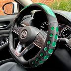 PINCTROT D Shaped Race Grip Steering Wheel Cover, Anti Slip Silicone Perforated Design with Soft Touch Padding, Enhanced Grip for Sporty Driving Flat Bottom 14.5-15 Inch (Racing Green)