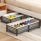 Under Bed Storage Containers With Wheels - 2 Pcs Large Bamboo Wood Rolling Underbed Shoe Storage Bins With Dust Bags for Clot