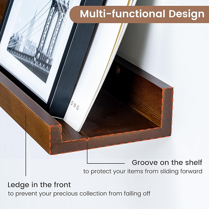 Picture Ledge Shelf for Wall, 36 inch Solid Ash Wood Nursery Book Shelves 2 Packs, Floating Shelves for Kids' Room Bedroom Ba